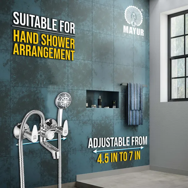 MAYUR_ÖCICH_Brass_Wall_Mixer_Tap_For_Bathroom_With_5-Function_Hand_Shower,_1.5M_Ss_Hose_&_Hook_(Fusion)_|_Chrome_Finish_Hot_&_Cold_Water_Mixer,_Wall_Mounted,_10-Year_Warranty