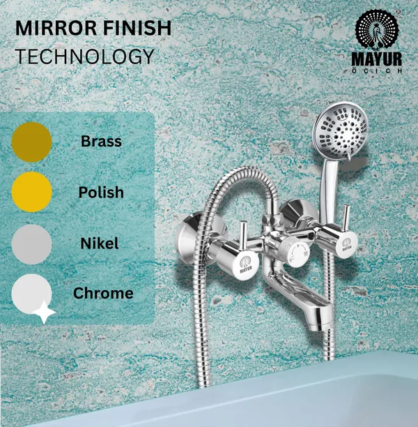 MAYUR_ÖCICH_Brass_Wall_Mixer_Tap_For_Bathroom_With_5-Function_Hand_Shower,_1.5M_Ss_Hose_&_Hook_(FLARE)_|_Chrome_Finish_Hot_&_Cold_Water_Mixer,_Wall_Mounted,_10-Year_Warranty
