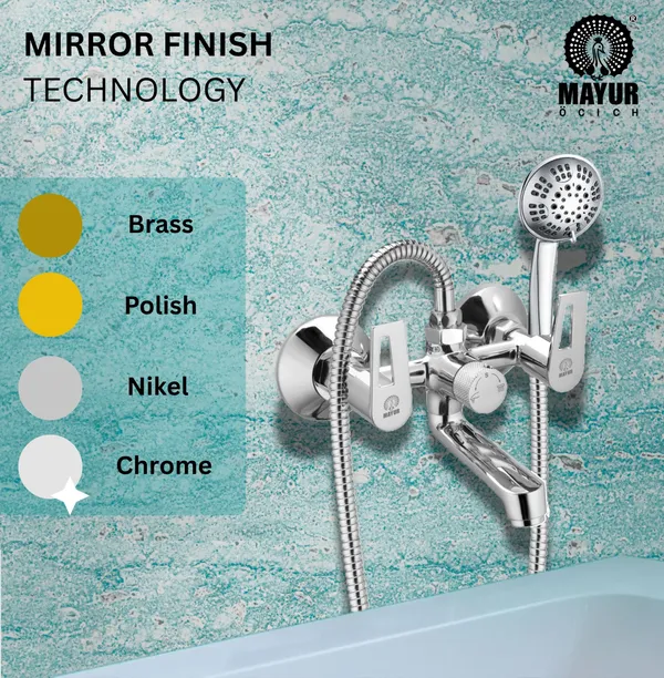 MAYUR_ÖCICH_Brass_Wall_Mixer_Tap_For_Bathroom_With_5-Function_Hand_Shower,_1.5M_Ss_Hose_&_Hook_(ARIA)_|_Chrome_Finish_Hot_&_Cold_Water_Mixer,_Wall_Mounted,_10-Year_Warranty