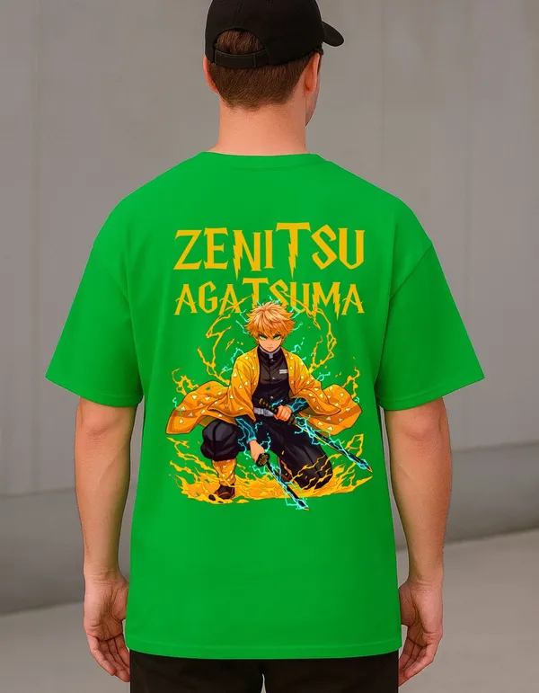 Bright_Green_Cotton_Graphic_"Agatsuma_Zenitsu_-_Demon_Slayer"_Oversized_Fit_T-Shirt