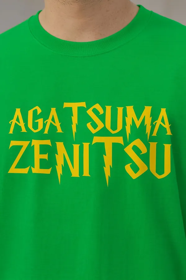 Bright_Green_Cotton_Graphic_"Agatsuma_Zenitsu_-_Demon_Slayer"_Oversized_Fit_T-Shirt