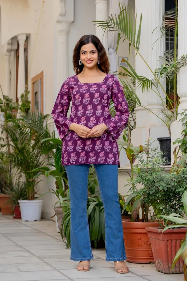 Purple_Pure_Cotton_Short_Kurti_With_Back_Dori