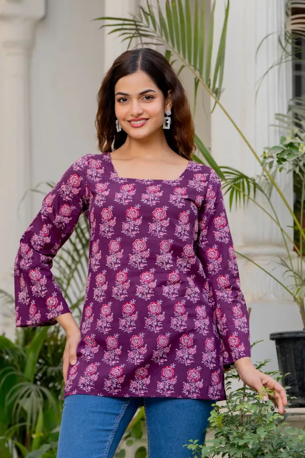 Purple_Pure_Cotton_Short_Kurti_With_Back_Dori