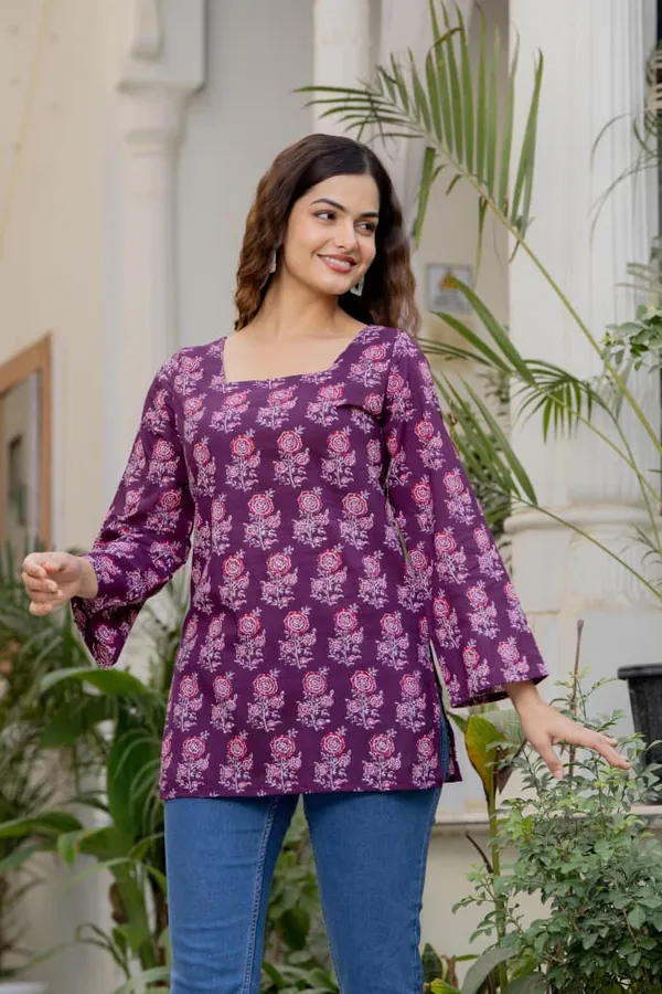 Purple_Pure_Cotton_Short_Kurti_With_Back_Dori