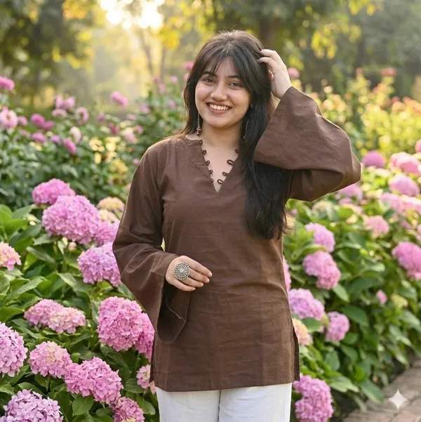 Pure_Cotton_Solid_Brown_Kurti_with_Back_Dori