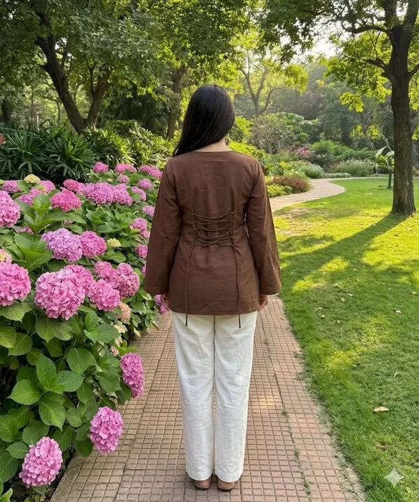 Pure_Cotton_Solid_Brown_Kurti_with_Back_Dori