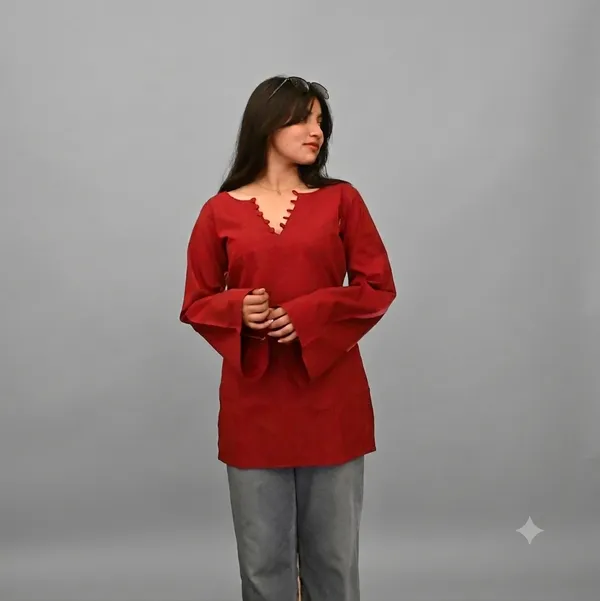 Jaitra_Apparels_Red_Pure_Cotton_Corset_Short_Kurti_with_Bell_Sleeves_and_back_dori