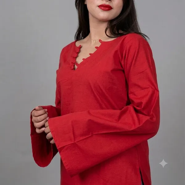 Jaitra_Apparels_Red_Pure_Cotton_Corset_Short_Kurti_with_Bell_Sleeves_and_back_dori