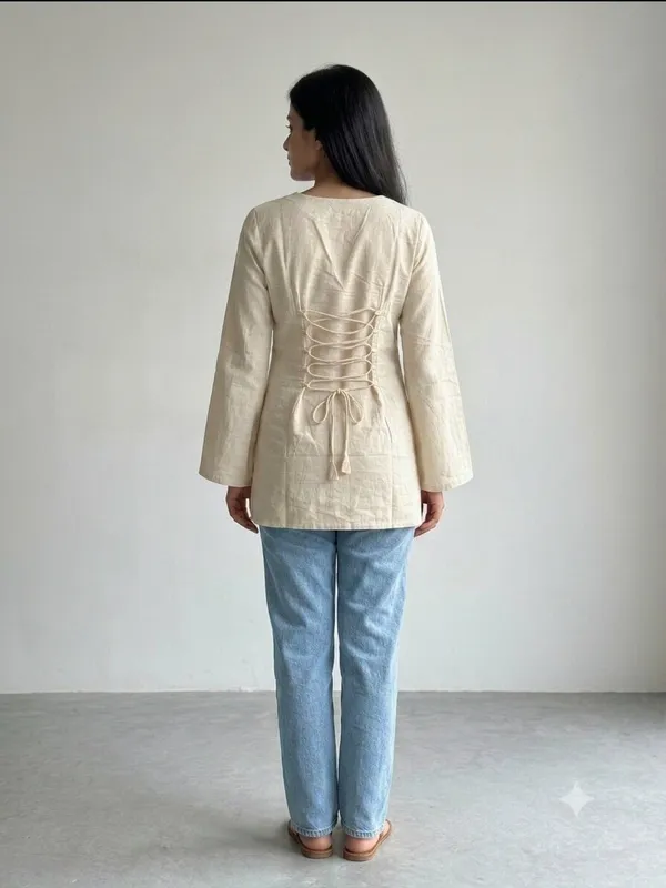 Jaitra_Apparels_Off_White_Pure_Cotton_Corset_Short_Kurti_with_Bell_Sleeves_and_back_dori