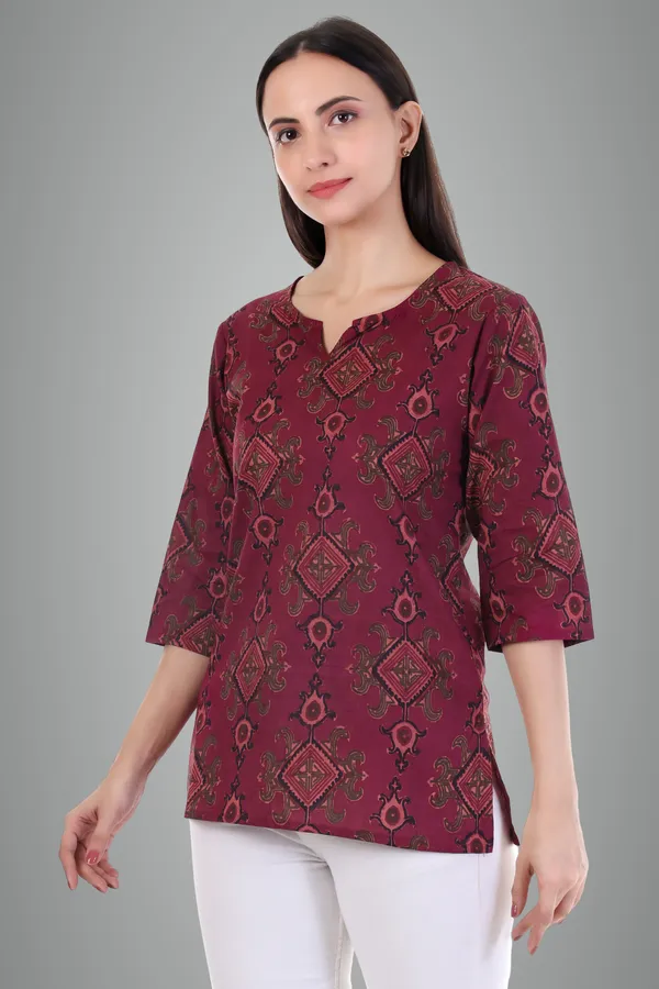 Wine_Pure_Cotton_Short_Kurta