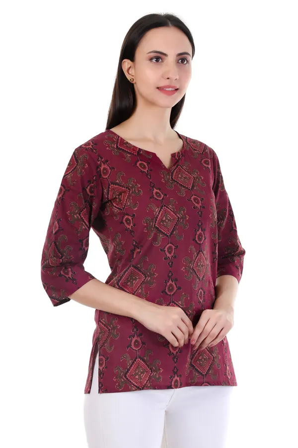 Wine_Pure_Cotton_Short_Kurta