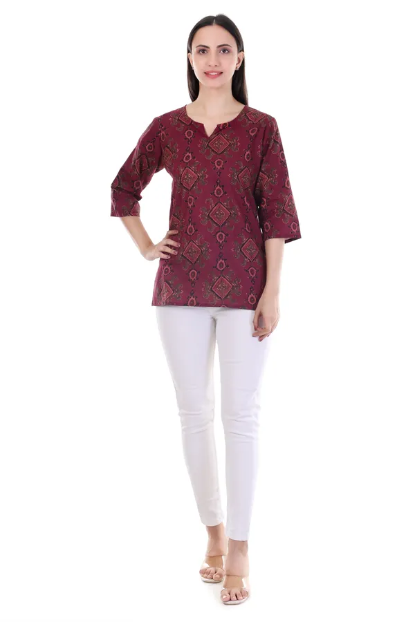 Wine_Pure_Cotton_Short_Kurta