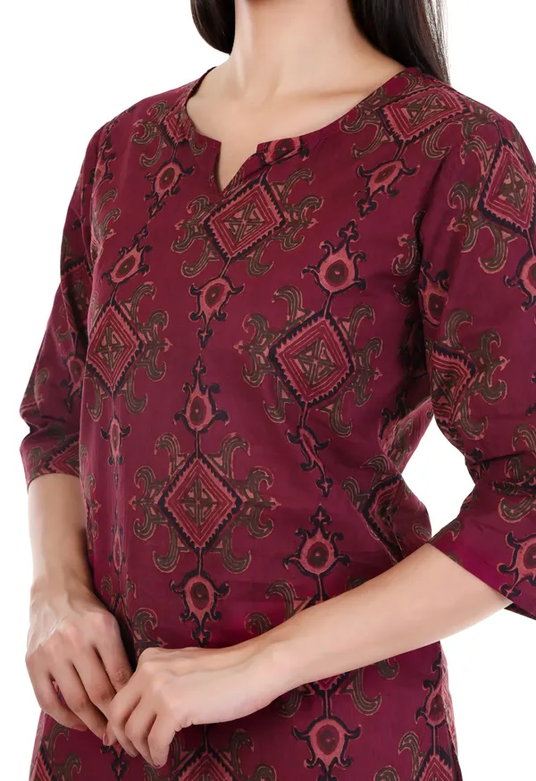 Wine_Pure_Cotton_Short_Kurta