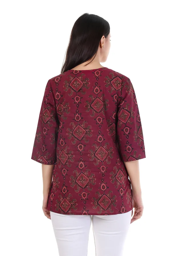Wine_Pure_Cotton_Short_Kurta
