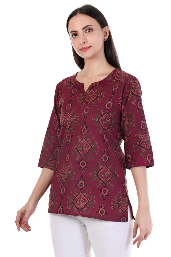 Wine_Pure_Cotton_Short_Kurta