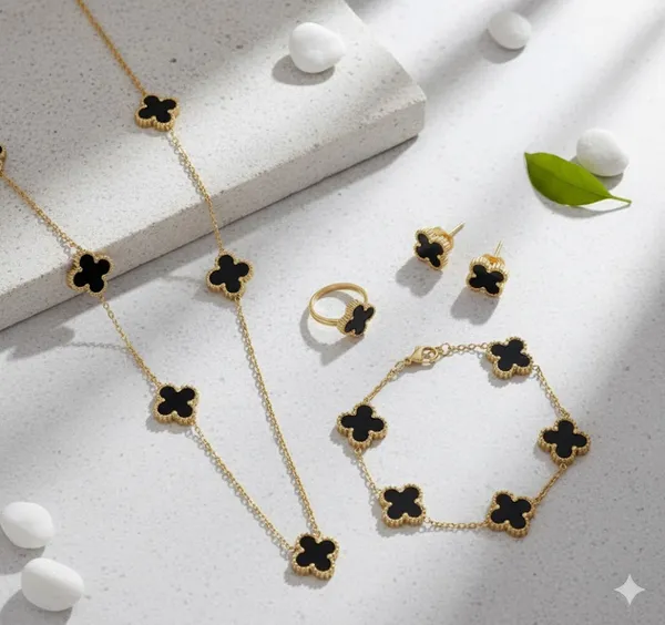Almaha_Aura_Clover_Anti_Tarnish_Bracelet_,_Ring,_Earring_and_Necklace_for_Women_Stylish_|_Stainless_Steel_Bracelet_for_Woman_|_Fashion_Jewellery_for_Women_Aesthetic_Accessories_for_Girls