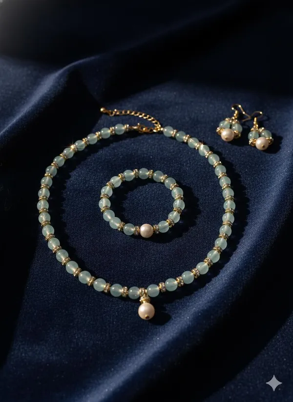 Multicolor_Aquamarine_Beaded_Pearl_Necklace_For_Women