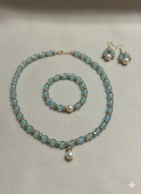 Multicolor_Aquamarine_Beaded_Pearl_Necklace_For_Women