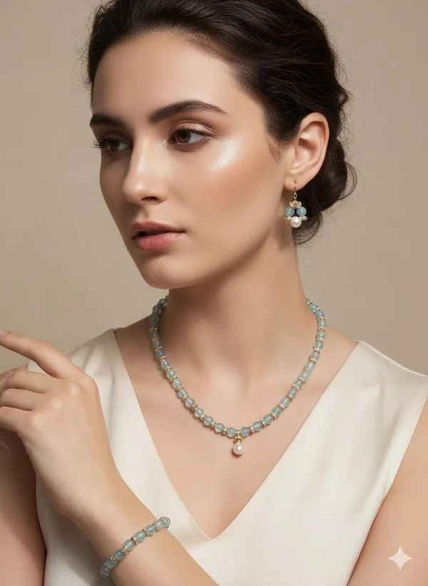 Multicolor_Aquamarine_Beaded_Pearl_Necklace_For_Women