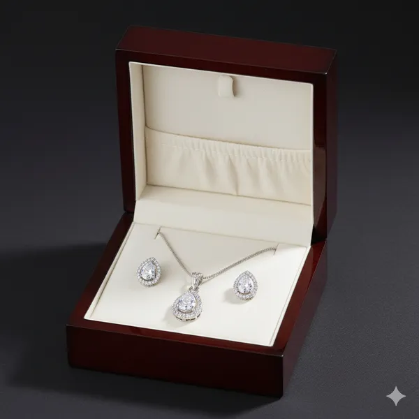 Multicolor_Almaha_Aura_Pendant_With_2_Earrings_Silver_Color_&_Design_With_Gold_Silver_Princess_Cut_Round_Tear_Drop_And_Oval_Pendant_Gift_Set_For_Women