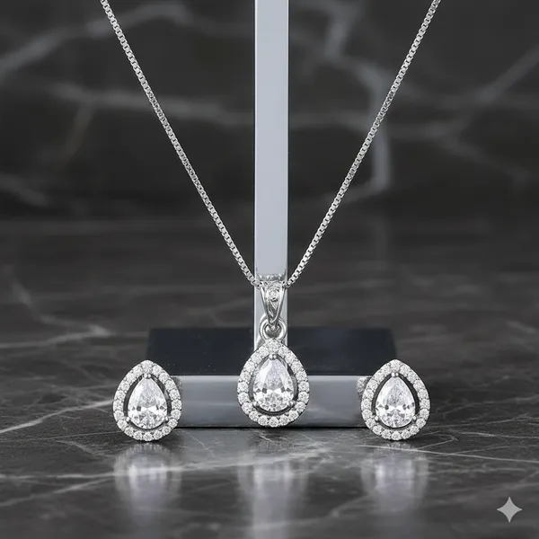 Multicolor_Almaha_Aura_Pendant_With_2_Earrings_Silver_Color_&_Design_With_Gold_Silver_Princess_Cut_Round_Tear_Drop_And_Oval_Pendant_Gift_Set_For_Women