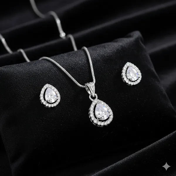 Multicolor_Almaha_Aura_Pendant_With_2_Earrings_Silver_Color_&_Design_With_Gold_Silver_Princess_Cut_Round_Tear_Drop_And_Oval_Pendant_Gift_Set_For_Women