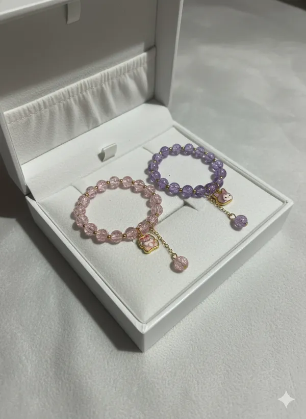 Multicolor_Cristal_Kitty_&_Bear_Charms_Bracelet_For_Women_(Set_Of_2)