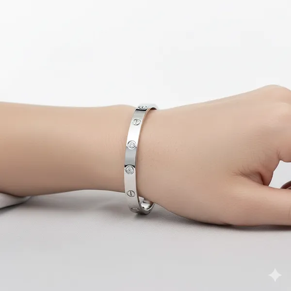 American_Diamond_Silver-Plated_Cuff_Bracelet,_Stainless_Steel_Bangle_Bracelet_With_Cubic_Zirconia/Cz_For_Women_&_Girls,_Openable_Bracelet_With_Magnetic_Lock,_Valentine'S_Day_Gift
