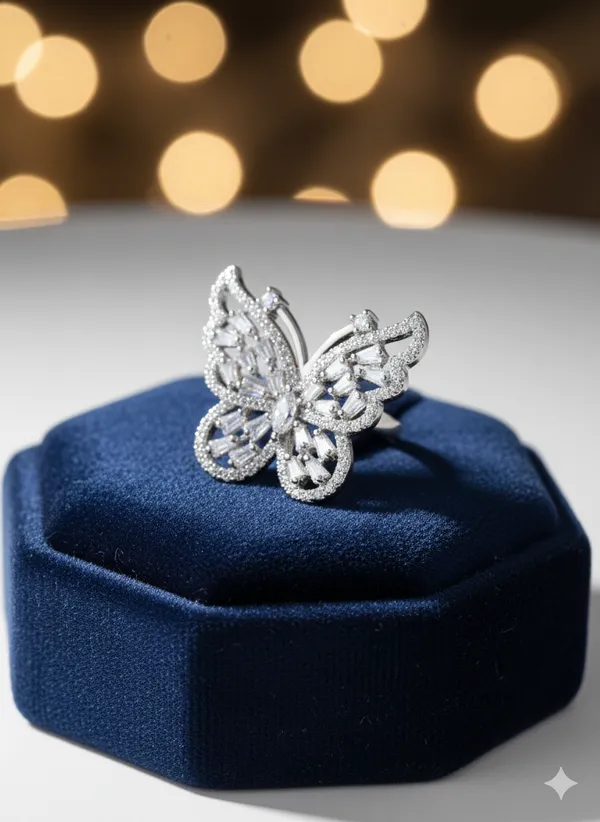 Silver_Jewellery_Butterfly_Design_Stainless_Steel_Studded_Romanti_friend_Promise_Ring_Gift_For_Women_&_Girls