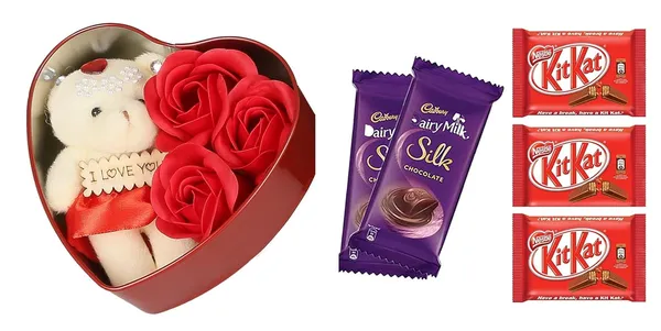 Gift_Hamper_For_Rakhi_Diwali_Anniversary_Birthday_Valentine_Her/Him_Milk_Chocolate,_1_Count_Package_2X10_Dairy_Milk_And_3_Kitkat/Heart_Shape_Gift_Box_With_Little_Teddy_,_200_Gm_Pack_Of_1