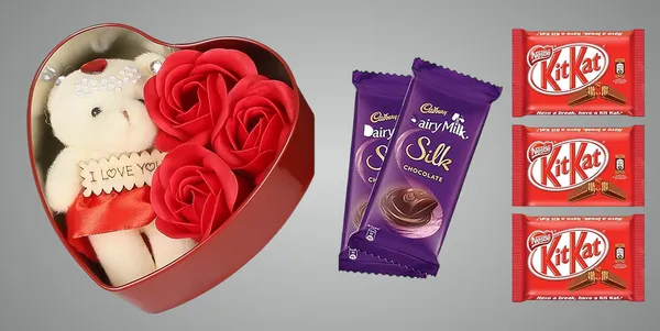 Gift_Hamper_For_Rakhi_Diwali_Anniversary_Birthday_Valentine_Her/Him_Milk_Chocolate,_1_Count_Package_2X10_Dairy_Milk_And_3_Kitkat/Heart_Shape_Gift_Box_With_Little_Teddy_,_200_Gm_Pack_Of_1