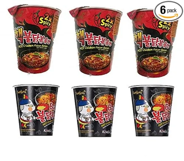 Sam_Yang_Black_Stir_Fried_And_2X_Spicy_Combo_,Hot_Chicken_Flavor_Ramen_Cup_,Instant_Noodle_Soup_70Gm*6Pack_Imported_Pack_Of_6_Pack_Of_6