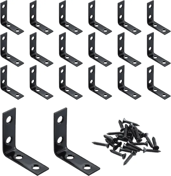Black_Stainless_Steel_Hardware_L_Corner_Brace_Sets_1-1/2_Inch_With_Screws_|_20_Pcs_Bracket_80_Pc_Screws