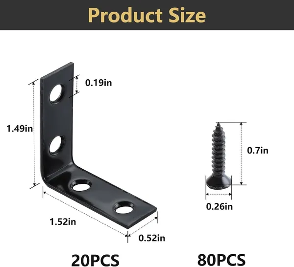 Black_Stainless_Steel_Hardware_L_Corner_Brace_Sets_1-1/2_Inch_With_Screws_|_20_Pcs_Bracket_80_Pc_Screws