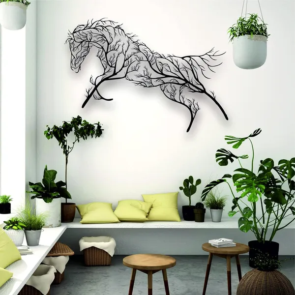 Black_Metal_Wall_Art_Geometric_Horse_And_Tree_Decor_|_58L_X_35W_Cm