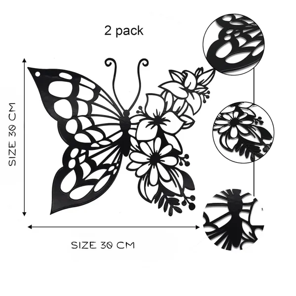 Black_2Pcs_Butterfly_Decoration_Wall_Art_Boho_Wall_Home_Decor_Hanging_Appearance_Wall_Decor_Metal_Hanging_Butterfly_Decor_Flower_Wall_Art_For_Bedroom_Living_Room_Home_Wall,_(_Size_30X30X15_Cm_)