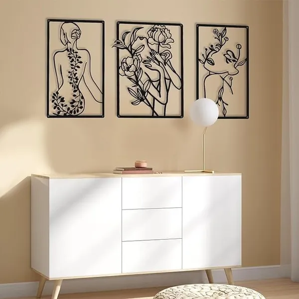 Black_3_Pieces_Metal_Minimalist_Abstract_Woman_Wall_Art_|_65L_X_33W_Cm