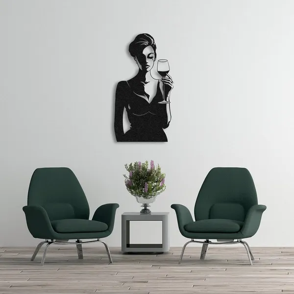 Black_Metal_Women_&_Wine_Wall_Decor_|_Feminine_Metal_Wall_Art_|_Modern_Home_Decor_For_Living_Room,_Bar_&_Kitchen(58X33X15_Cm)