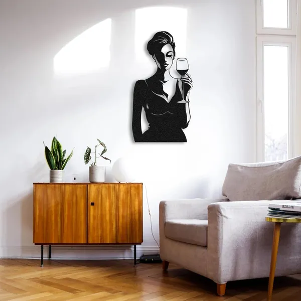 Black_Metal_Women_&_Wine_Wall_Decor_|_Feminine_Metal_Wall_Art_|_Modern_Home_Decor_For_Living_Room,_Bar_&_Kitchen(58X33X15_Cm)
