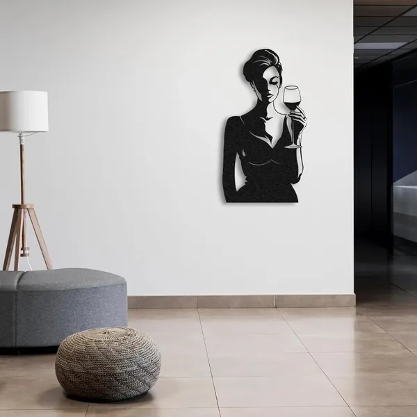 Black_Metal_Women_&_Wine_Wall_Decor_|_Feminine_Metal_Wall_Art_|_Modern_Home_Decor_For_Living_Room,_Bar_&_Kitchen(58X33X15_Cm)