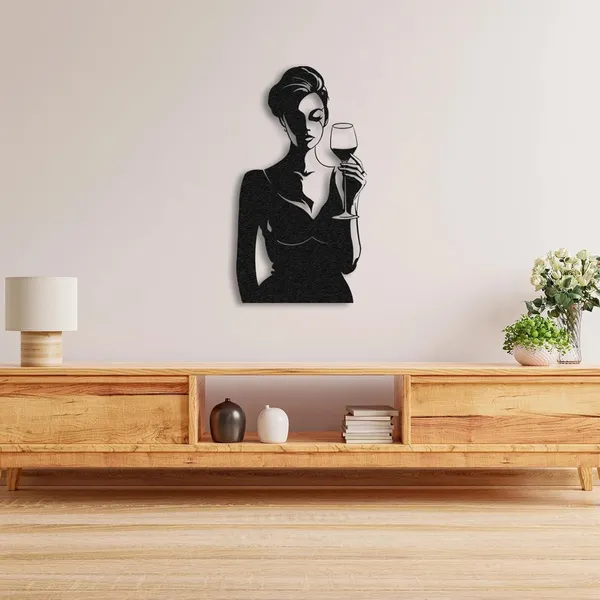 Black_Metal_Women_&_Wine_Wall_Decor_|_Feminine_Metal_Wall_Art_|_Modern_Home_Decor_For_Living_Room,_Bar_&_Kitchen(58X33X15_Cm)