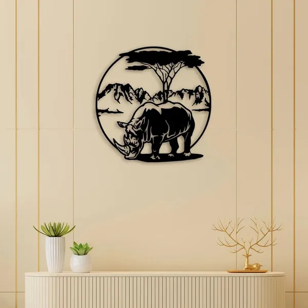 Black_Rhinoceros_Metal_Wall_Art_|_60L_X_60W_Cm