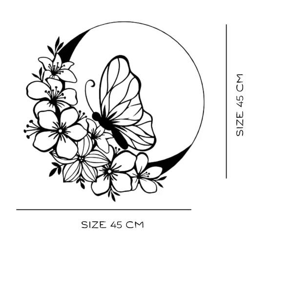 Black_Flowers_Ring_Butterfly_Metal_Wall_Art_|_45L_X_45W_Cm