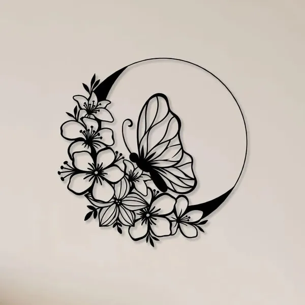 Black_Flowers_Ring_Butterfly_Metal_Wall_Art_|_45L_X_45W_Cm