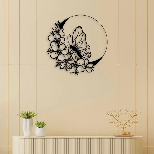 Black_Flowers_Ring_Butterfly_Metal_Wall_Art_|_45L_X_45W_Cm