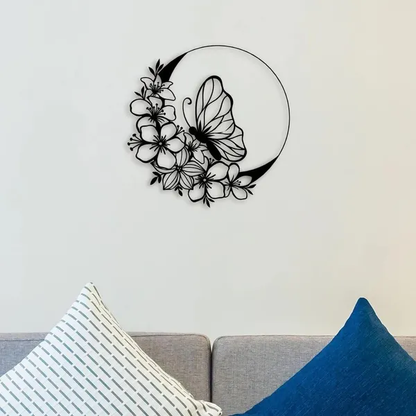Black_Flowers_Ring_Butterfly_Metal_Wall_Art_|_45L_X_45W_Cm