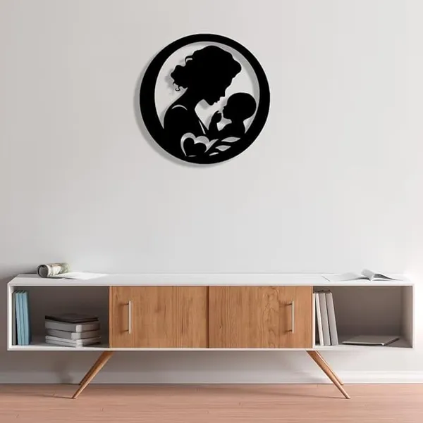 Black_Metal_Mother_And_Baby_Sculpture_Wall_Art_|_47L_X_47W_Cm