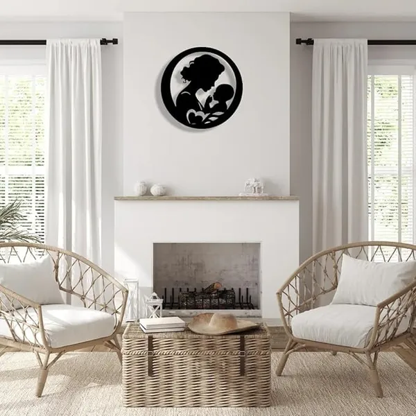Black_Metal_Mother_And_Baby_Sculpture_Wall_Art_|_47L_X_47W_Cm