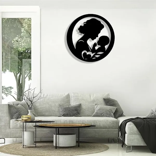 Black_Metal_Mother_And_Baby_Sculpture_Wall_Art_|_47L_X_47W_Cm