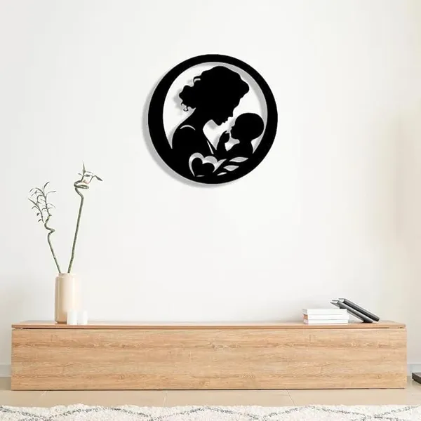Black_Metal_Mother_And_Baby_Sculpture_Wall_Art_|_47L_X_47W_Cm